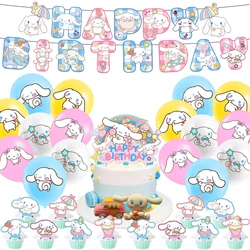 Cinnamoroll Sanrio Dekoracja urodzinowa Balon Tort Wkładka flagi Jednorazowa zastawa stołowa Sanrio Dekoracje urodzinowe