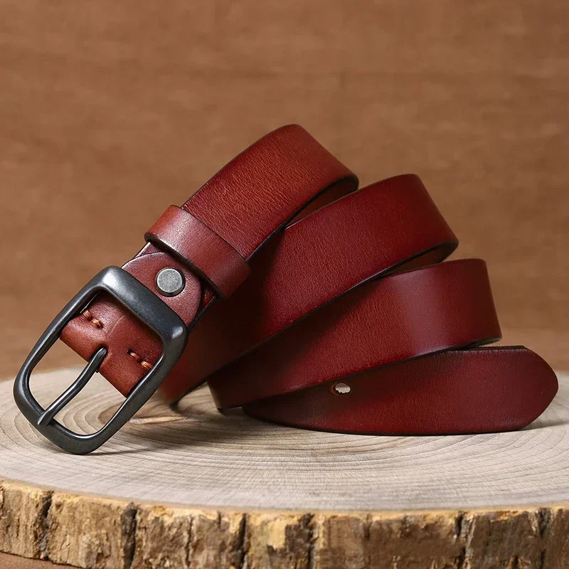 3.3CM Pure Cowhide Genuine Leather for Men's High Quality Jeans Brass Buckle Belts Cowboy Waistband Male Fashion Designer