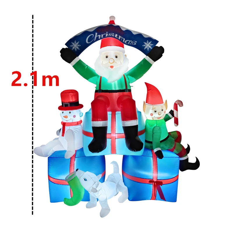 2.1M Christmas inflatable Christmas combination decoration, built-in LED lights, Christmas outdoor courtyard atmosphere decorati