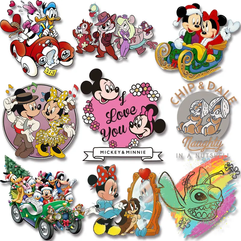 

Christmas Mickey Minnie Stickers Chip & Dale Stitch for Clothes T-shirts Iron on transfers Patches on clothes