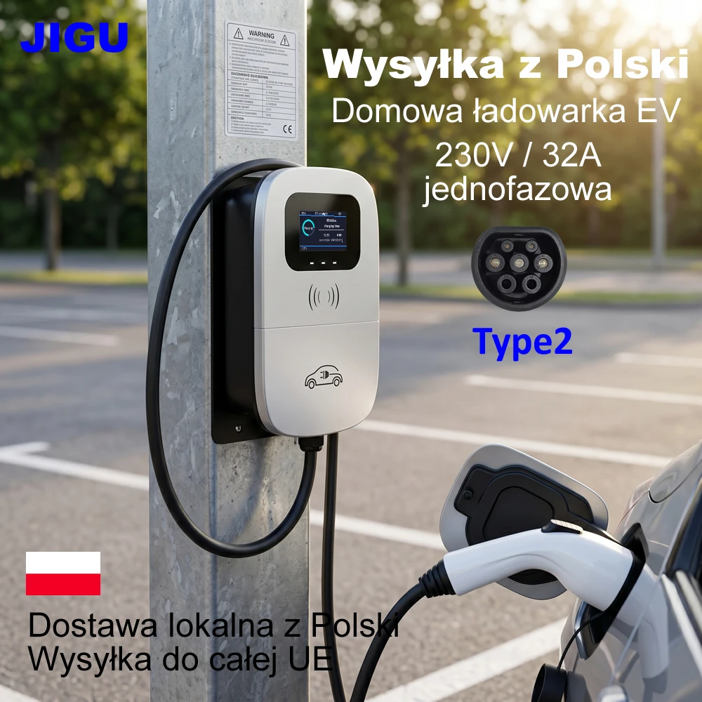 JIGU Typ2 EV-Ladegerät 4,3-Zoll-Bildschirm 32A 7,6kW EVSE Wallbox APP-Steuerung Ladestation Autoladegerät 3-Phasen 22kW mit OCPP 1.6