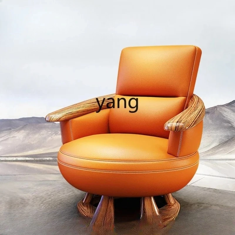 LTT， Modern New Chinese Rotating Leisure Chair Big Zebra Ugyen Wooden Padded Armchair