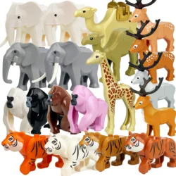 MOC Animals Building Blocks Tiger Lion Chimpanzee Deer Camel Elephant Giraffe Milk Cow Bricks Toys