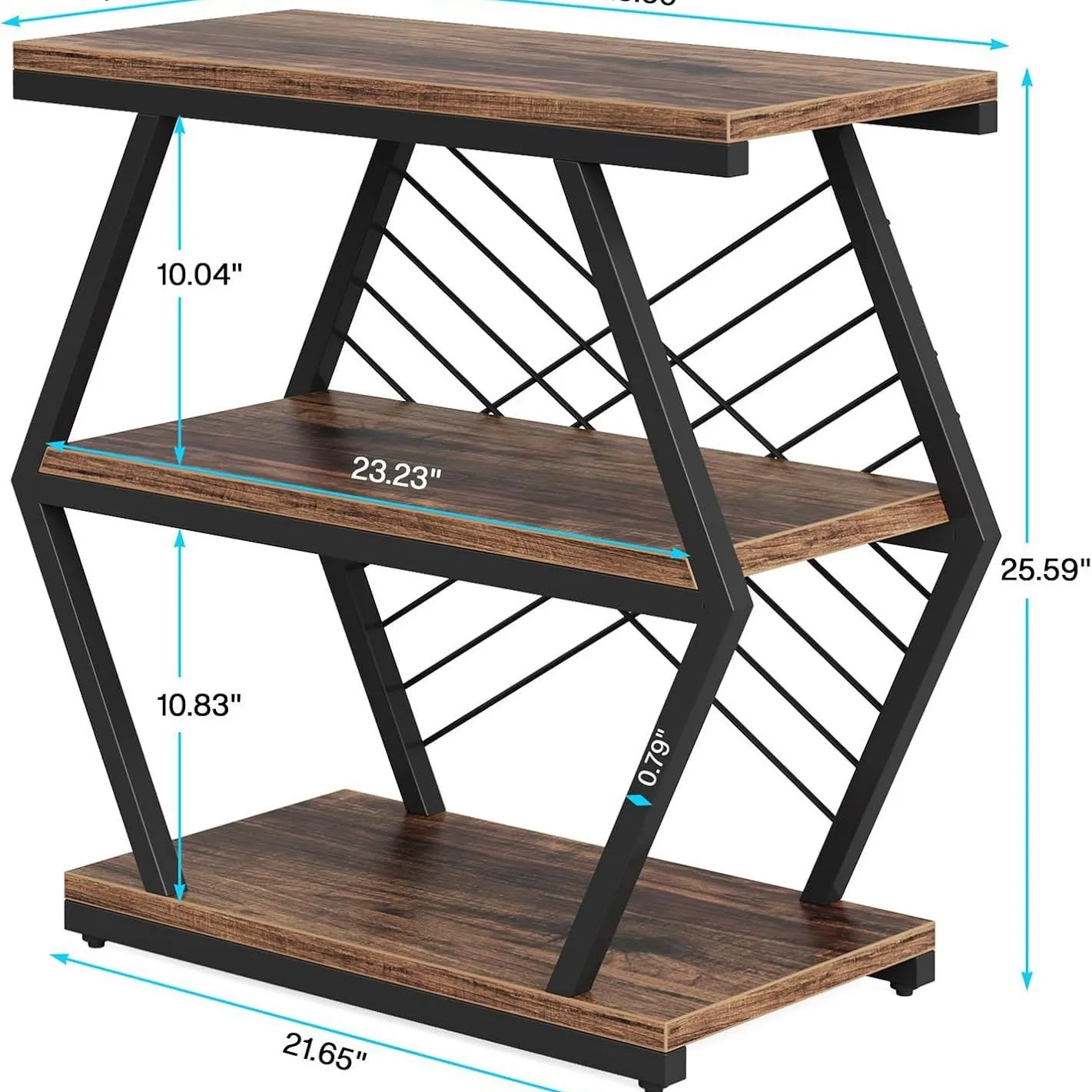 

End table Industrial side table with 3 storage racks Wooden sofa side table with geometric metal rack Living room