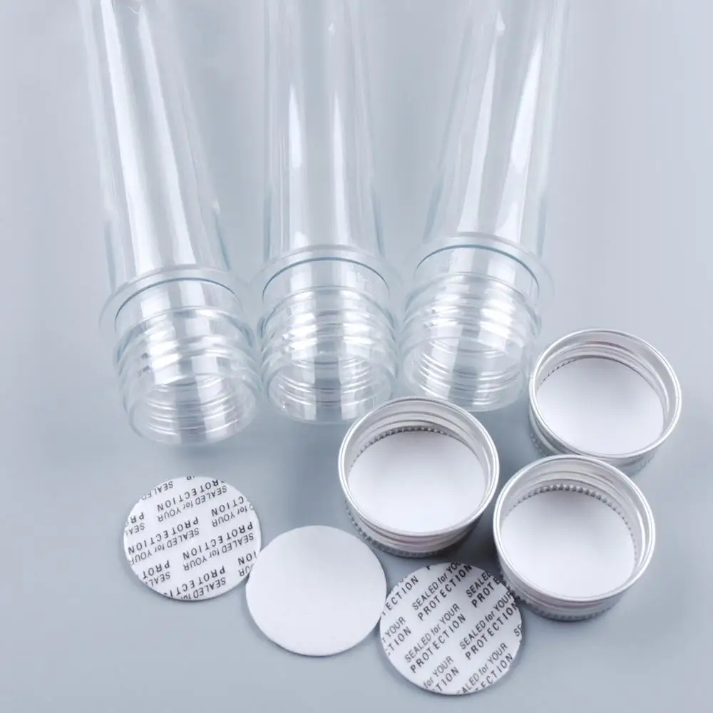 10Pcs 40ML Excellent Plastic Transparent Test Tubes With Aluminum Cap Bottles School Supplies Lab Equipments