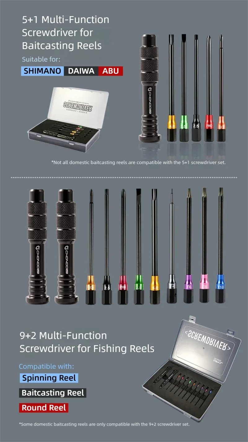 PYL 9+2 Angelrollen-Schraubendreher-Set - Professionelles Reparaturwerkzeug für Shimano, Daiwa & Abu Baitcasting/Casting/Spinning Rollen – Detail 10