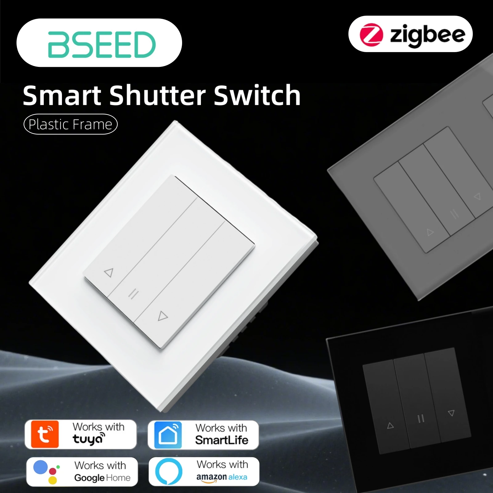 

Серия переключателей затвора BSEED Zigbee, настенные умные переключатели кликов, желтая подсветка, пластиковая рамка, роликовый переключатель Tuya APP