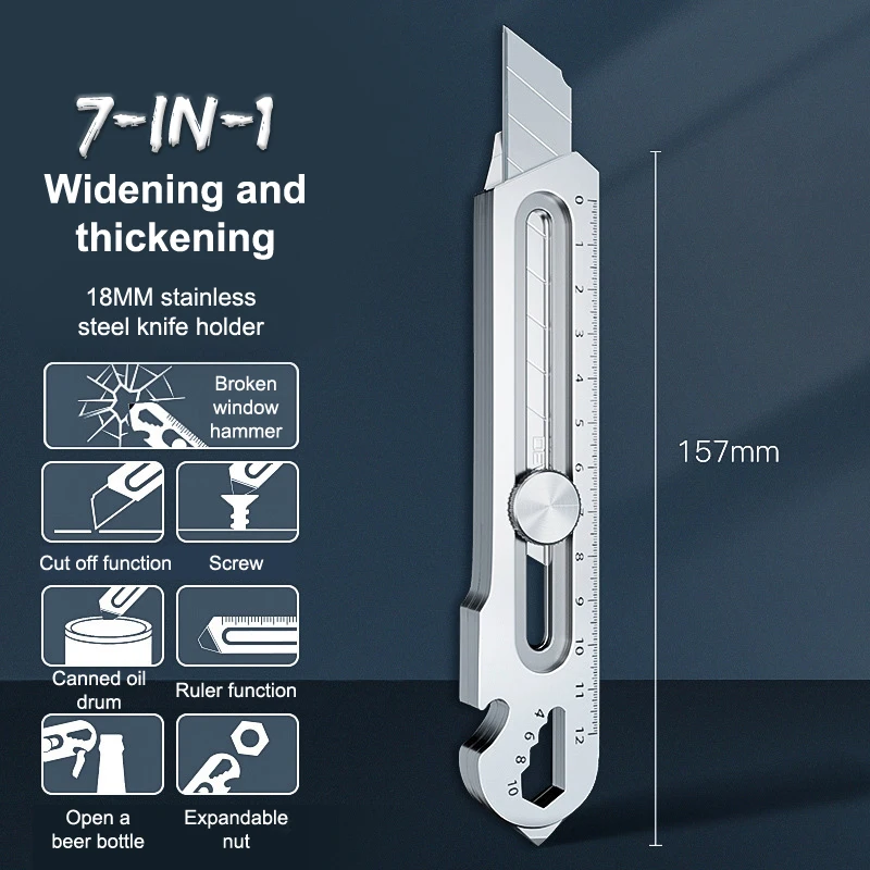 มัลติฟังก์ชั่น 6 In 1 มีด Retractable เครื่องตัดกล่องมีดยูทิลิตี้ Retractable Utility มีด Office Home Courier Unboxing มีด