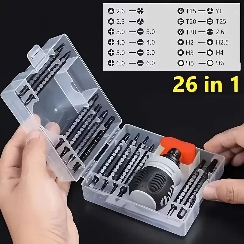 

1 Set 26-in-1 Retractable Labor-saving Ratchet And Screwdriver Set, Mini Double-headed Screwdriver, Magnetic Telescopic Cross