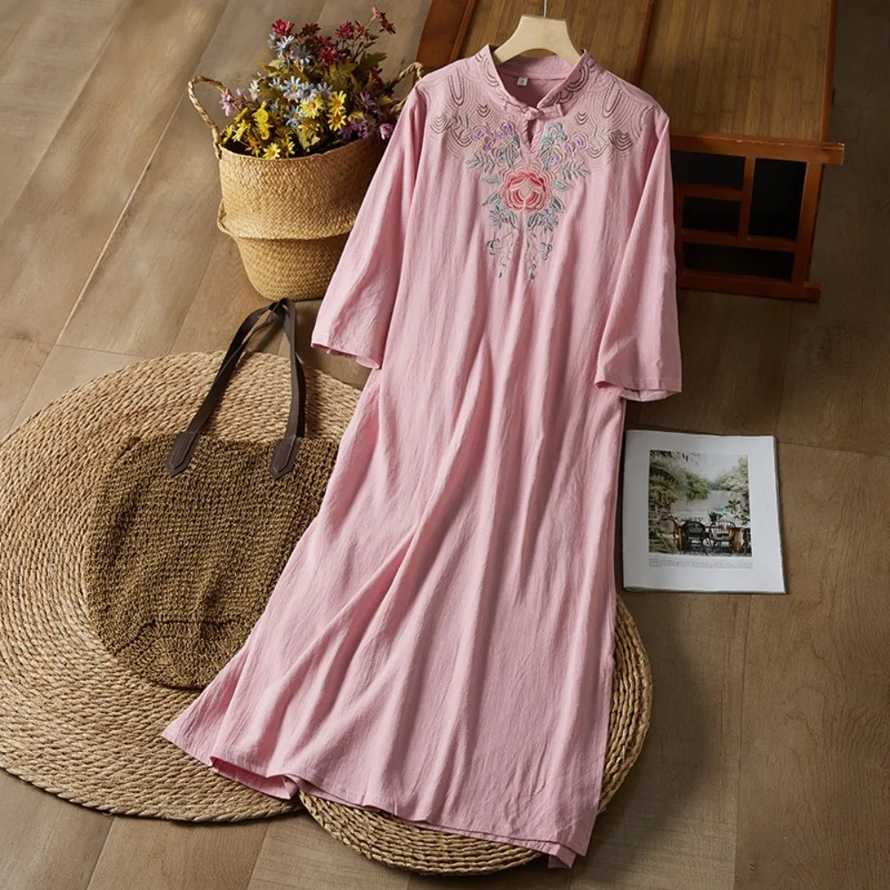 Bordado estilo étnico roupas de moda vintage algodão linho streetwear harajuku estilo chinês vestido de verão para roupas femininas