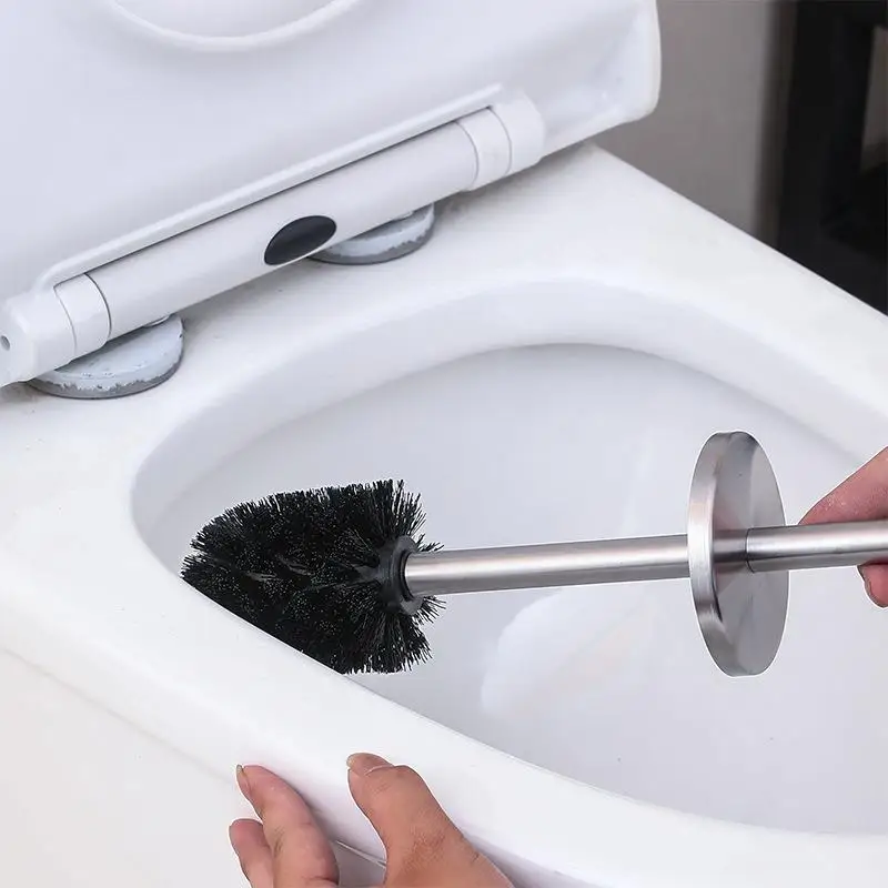 

Gold Stainless Steel Toilet Brush Set with Base Home Bathroom Cleaning Tool round Shape Toilet Brush Household Item