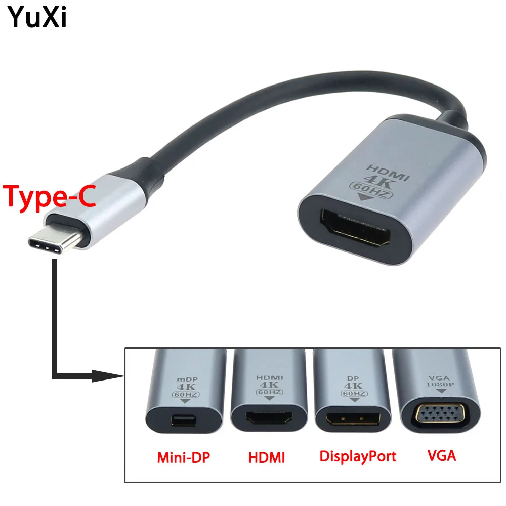 

USB Type C Male To HDMI / Vga / DP / mini DP Female HD Video Converter 4K 60Hz For Mobile Phone Leptop TV Video Adapter