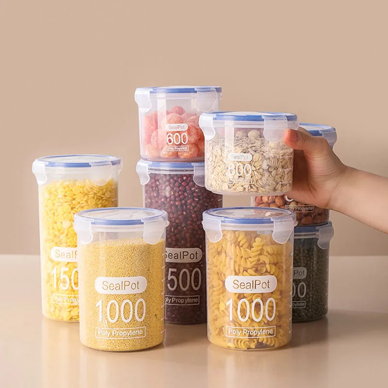 Food Grade Sealed Jars Refrigerator Fresh-keeping Storage Jars Plastic Grain Jars Multi-specification Sealed Jars with Lids