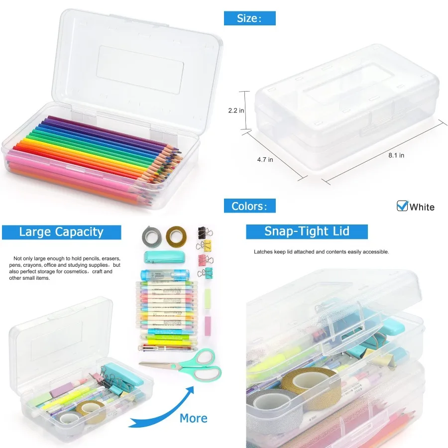 تاماكي 1 عبوة من صندوق أقلام الرصاص البلاستيكي، صناديق أقلام رصاص ذات سعة كبيرة، صناديق شفافة مع غطاء محكم، تصميم قابل للتكديس ومكتب أنيق #1