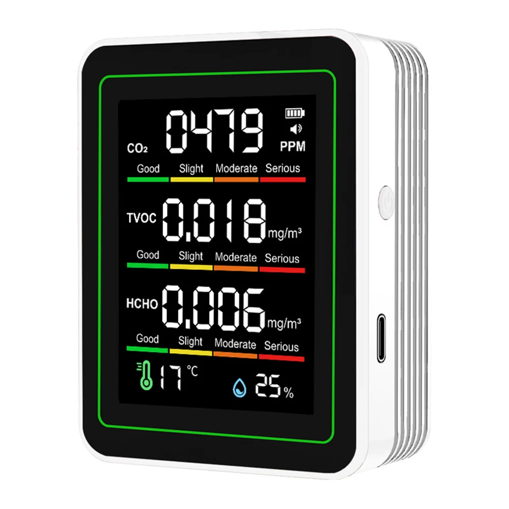 

New 5-in-1 Air Quality Monitor Multifunctional CO2 HCHO TVOC Temperature Humidity Tester Formaldehyde Monitor For Home Office