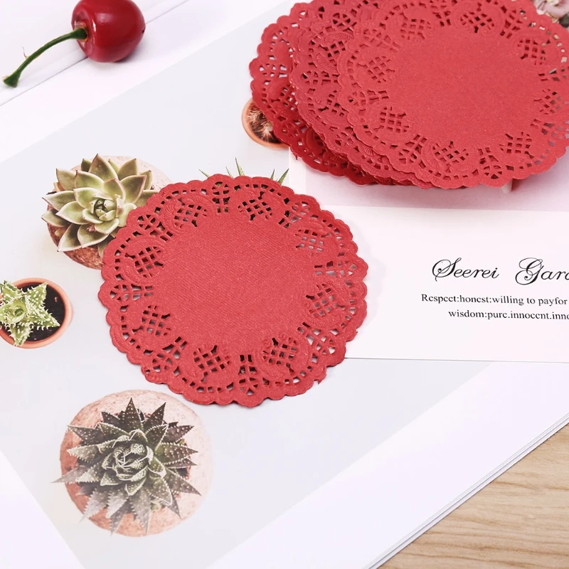 3.5 ''สีดอกไม้ลูกไม้รอบกระดาษ Doilies Placemat CRAFT Doyleys งานแต่งงานวันเกิดตกแต่งบนโต๊ะอาหาร 100 PCS