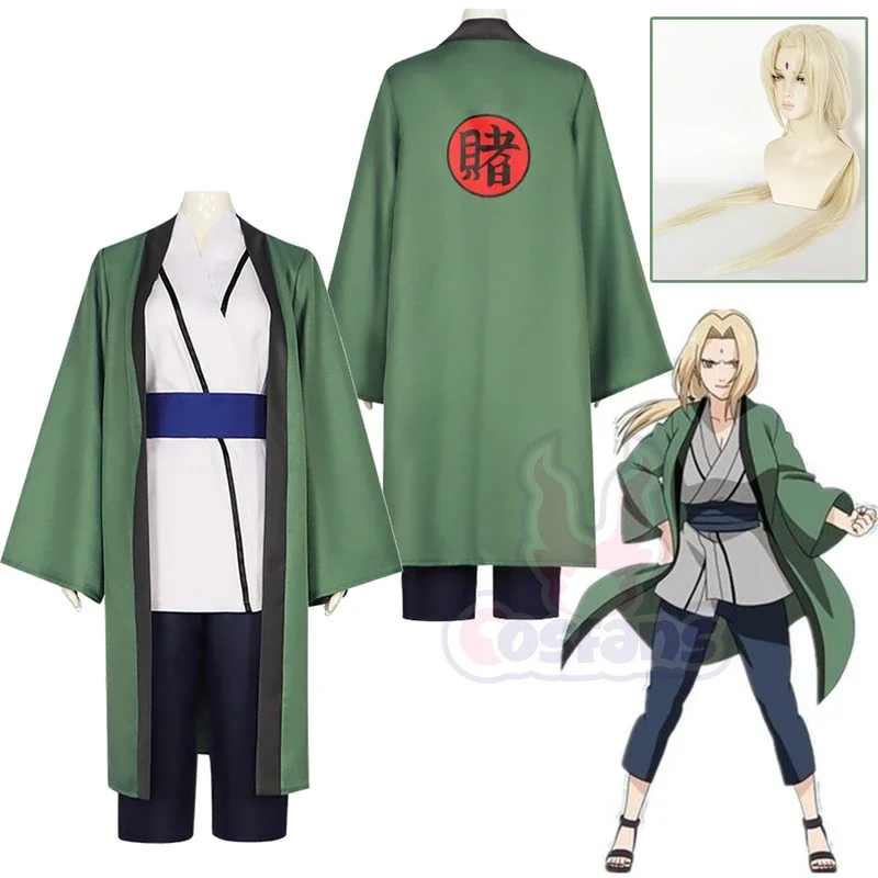 Anime Kimono Tsunade Cosplay Costumes Wigs Tsu nade Green Gamble Mother in law Cosplay Uniforms Halloween For Men Women Dresses