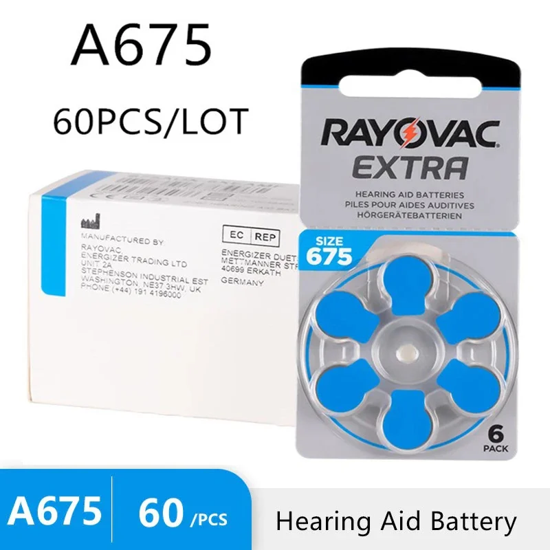 Hearing Aids Battery 60 PCS Rayovac Extra High Performance Hearing Aid Batteries 675A 675 A675 PR44 For Hearing Aid Battery