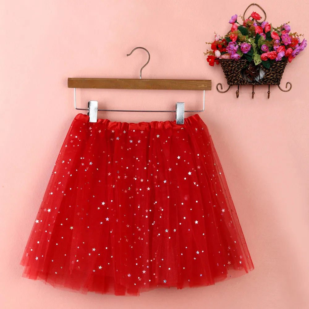 Ladies Star Sequin Mesh Fluffy Small Short Skirt Ballet Ball Dresses Solid Color Elastic Waist Half Bodies Skirts For Women