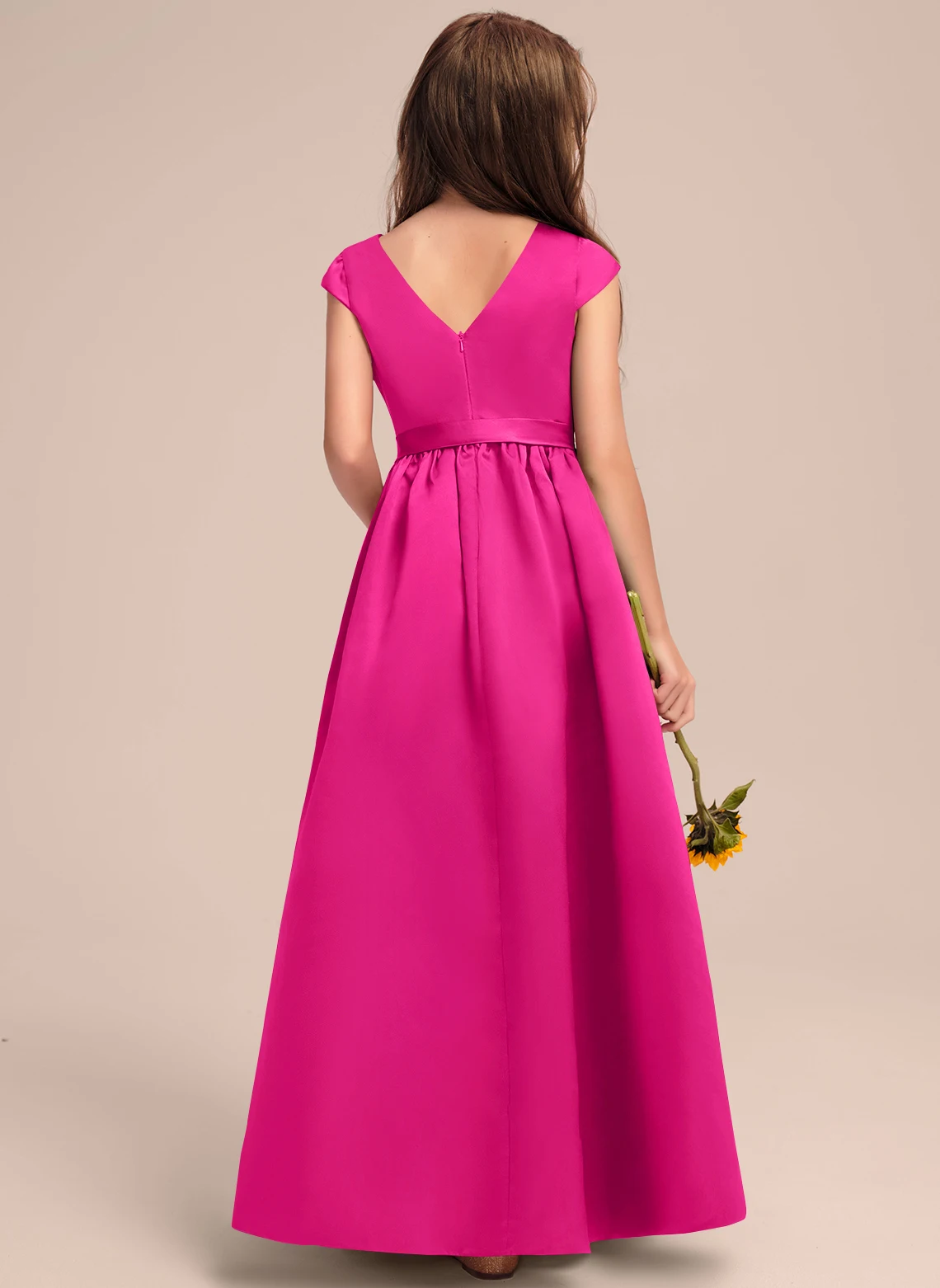 A-line Scoop Floor-Length Satin Junior Bridesmaid Dress With Bow