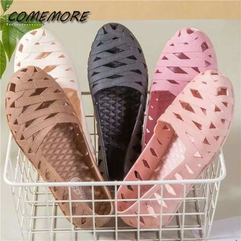 Summer Women Slippers Mules Shoes Woman Closed Toe Breathable Flip Flops Hollow Light Lace Up Outdoor Flats Sandals Beach Slides