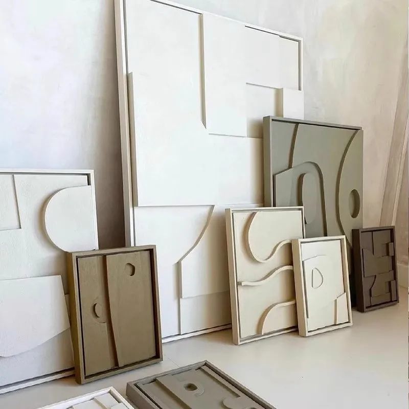 Italian minimalist three-dimensional sandstone texture oil painting Morandi geometric abstract entrance hanging painting