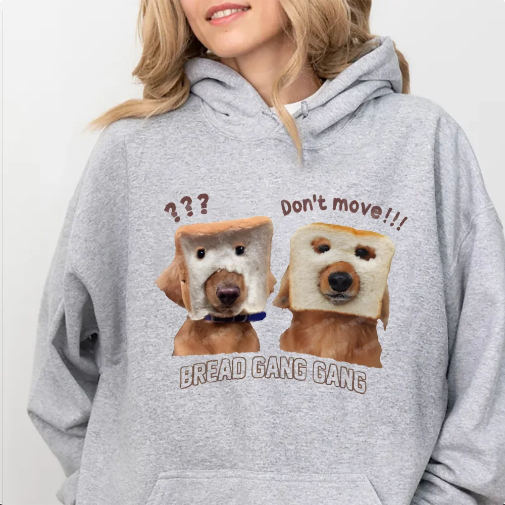 

Dogs in Toast Print Lovely and Simple Clothes Funny Quirky and Playful Y2k Graphic Hoodie Soft Fabric for Humorous Casual Looks