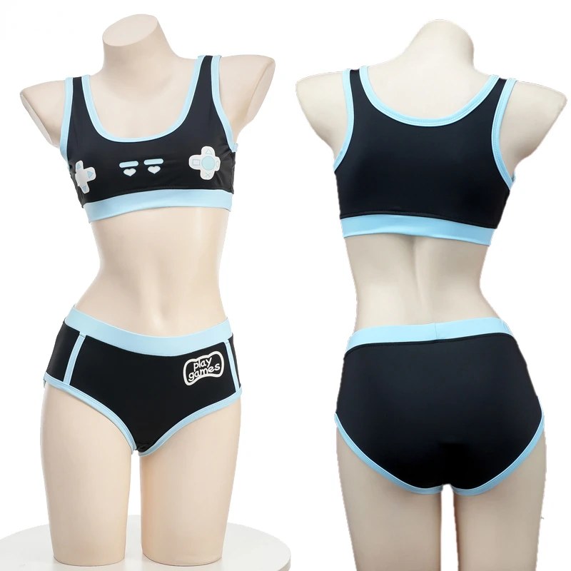 Traje de baño con estampado de Gamepad de Anime para mujer, uniforme de gimnasio japonés, ropa interior deportiva para niñas, traje de baño,