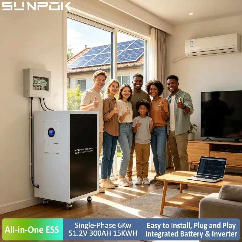 All In One Home Solar Energy Storage System 6.2KW 6KW Inverter 15kWh LiFePO4 Battery 48V 300Ah Hybrid Grid