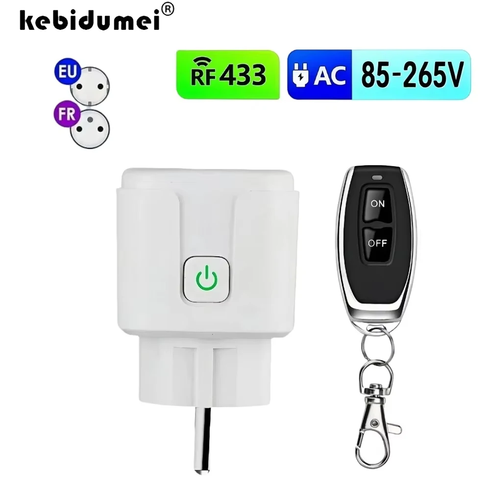 

Беспроводной умный выключатель-розетка 433 МГц, 220 В, 4000 Вт, универсальная вилка EU/FR, дистанционное управление вкл/выкл для освещения