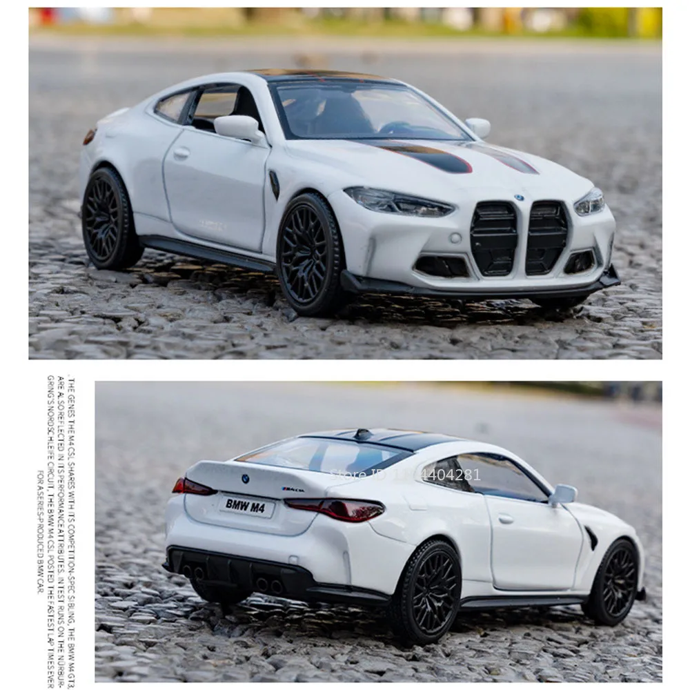 1:36 BMW M4 M3 juguetes en miniatura, puertas de coche de aleación fundida, cuerpo de aleación abierto, neumático de goma con extraíble, decoraciones para el hogar