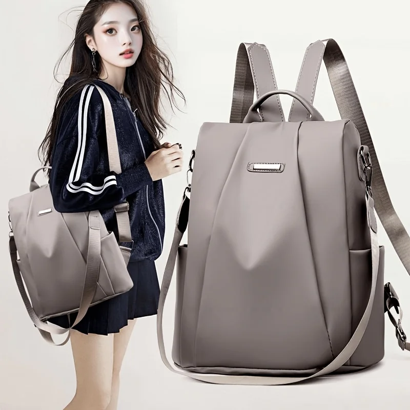 "Large Capacity Lightweight Korean Backpack – Soft Shell, Gold Hardware, Front Zip, Adjustable Strap, Travel/School/Office"