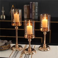 Silver Candle Holder Luxury Centerpiece Wedding Christmas Festival Hotel Home Decoration Golden Glass Candlestick