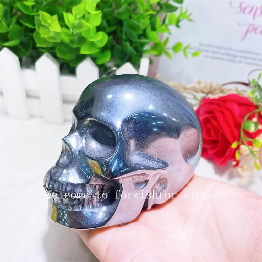 

Natural Crystal Carved Skull Statue Natural Stone Crystal Carved Reiki Healing Gem Statue Craft Halloween Decoration Gift