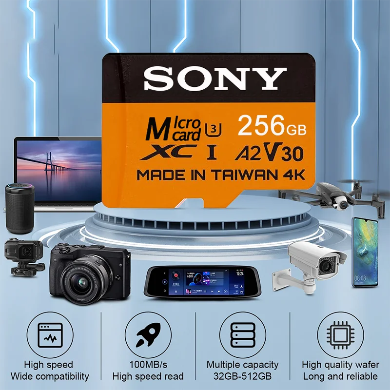 SONY 2TB High-Speed V30 A2 4K SD Card 512GB 256GB 128GB Memory Card 1TB Micro TF SD Adapter for Smartphone/Tablet/PC Cross-Use