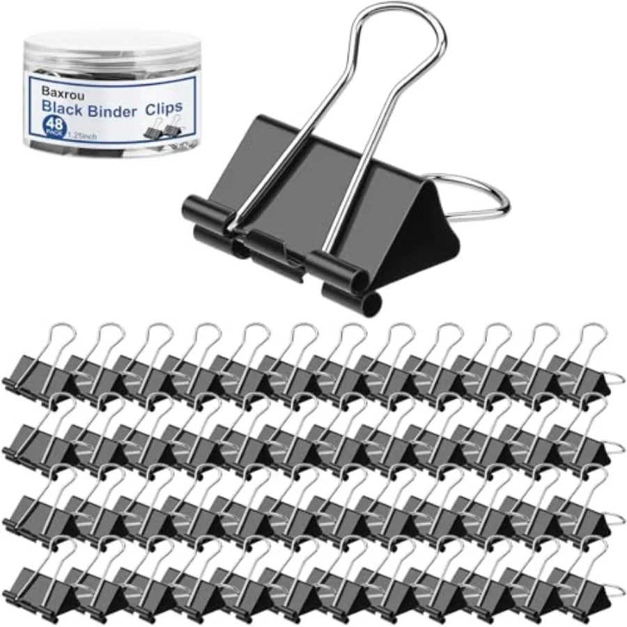 

Binder Clips 48 Pack with Container, Bder Clips Size, Big Paper Clips Clamps, Clips for Paperwork, for Office and Home Supplies