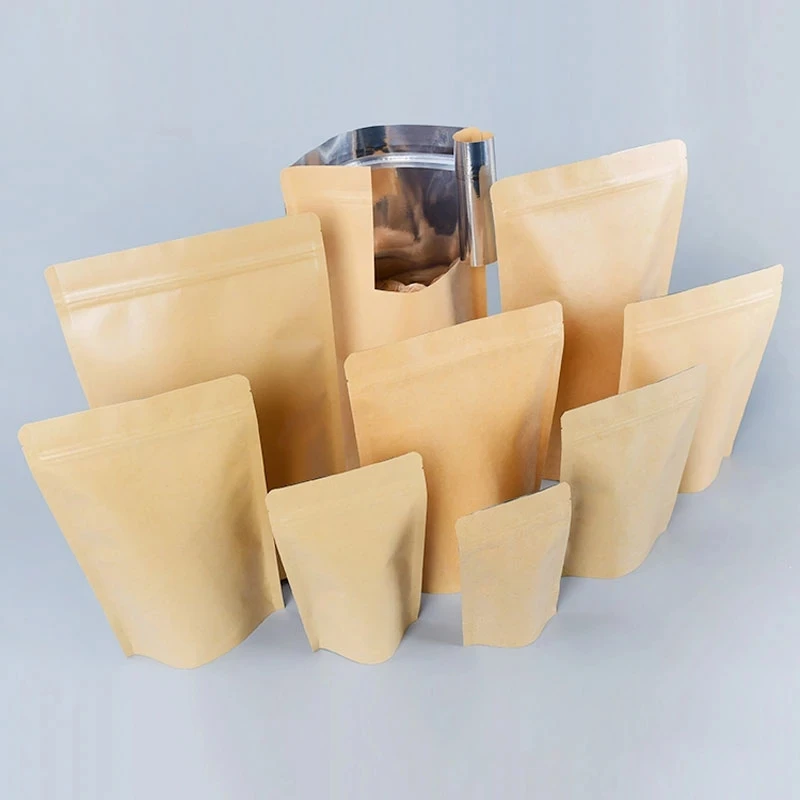 100pcs Kraft Zipper Food Bag 13x18cm Foil Ziplock Bag Stand Up Pouches Food Package Bag Kitchen Storage Organization Mylar Bags