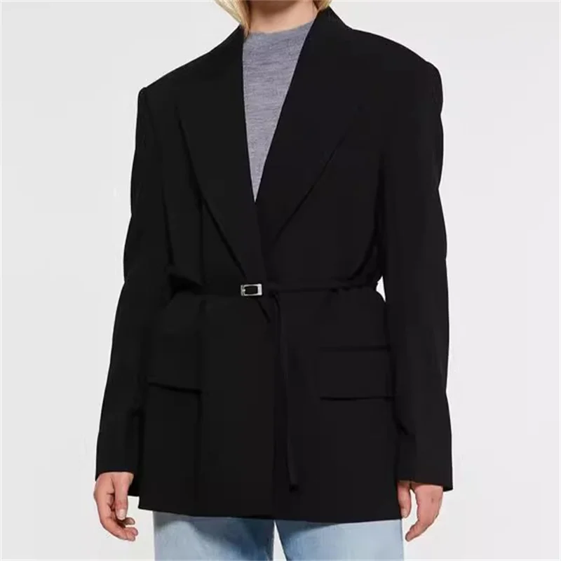 

Women's jacket 2024 Autumn New in outerwears High Quality Wool Blended Women's Coat Fashion belt slim suit jacket y2k Blazers