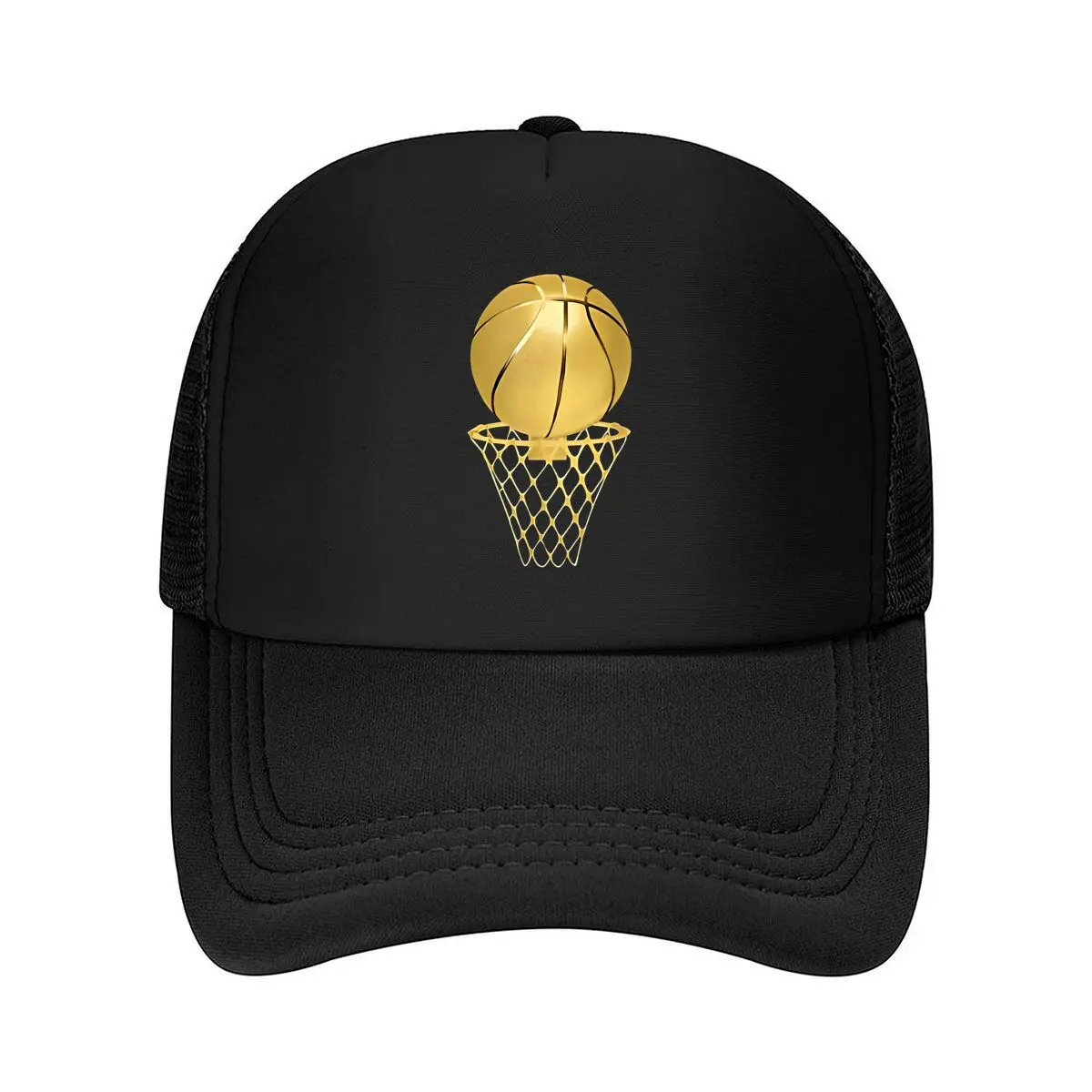 Golden Basketball And Basketball Frame Print , Gift Fashionable Adjustable Baseball Cap 2026 Mesh Baseball Cap