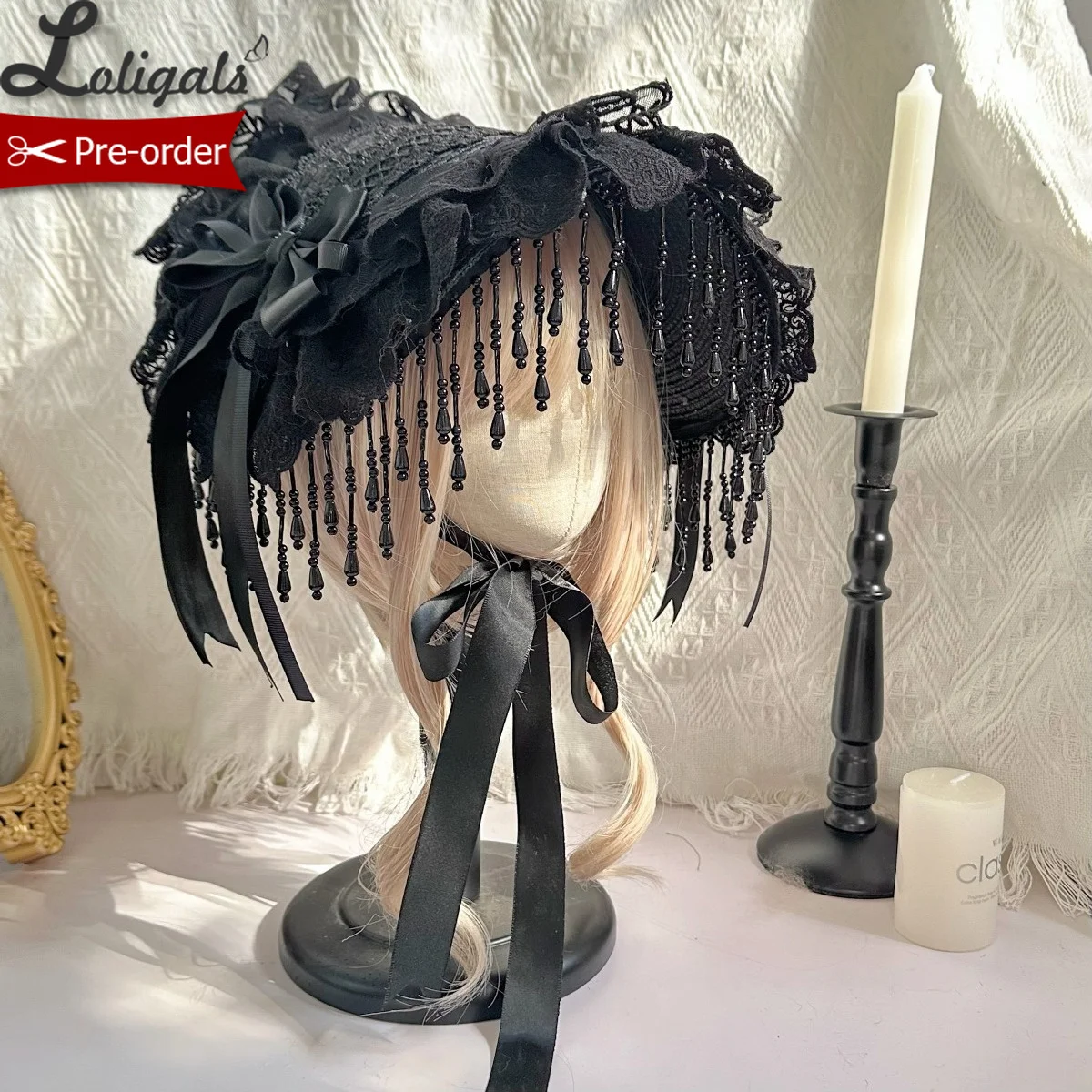 Gothic Handmade Lolita Flat Hat Halloween Cosplay Tassel Bonnet Widow Hat ~ Bizarre World