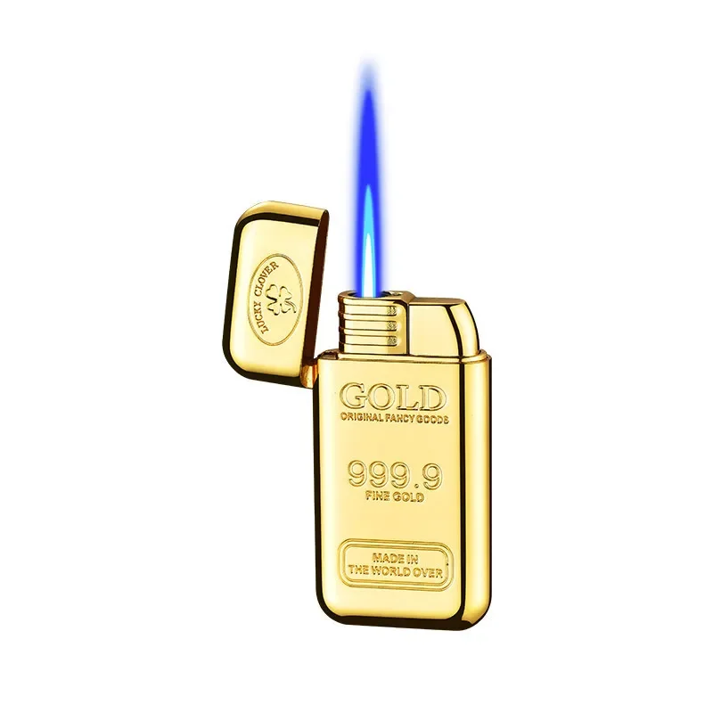 Creative Gold Bullion Style Butane Lighter Windproof Jet Blue Flame Torch Lighters Smoking Accessories Wholesale No Gas