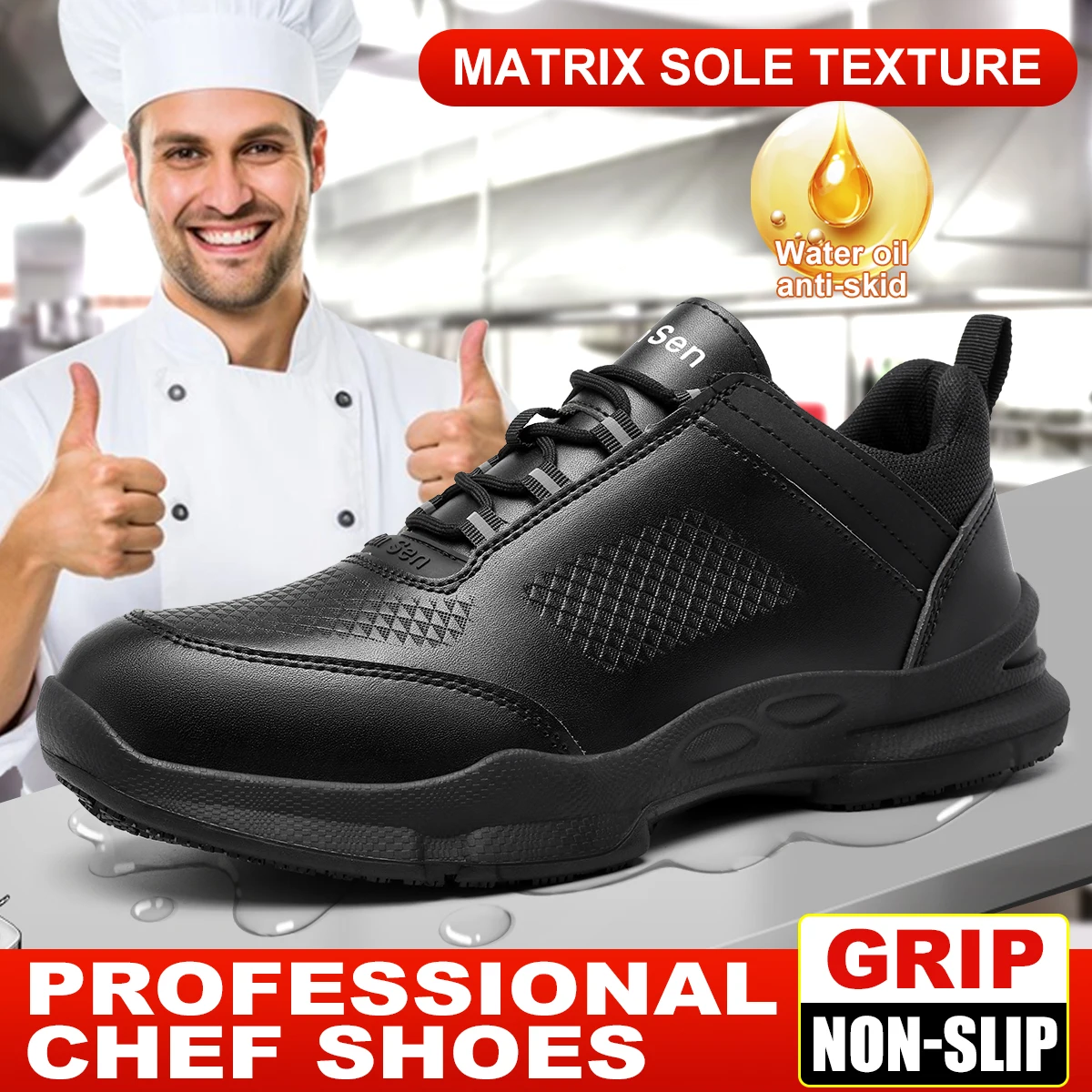 Men's Breathable Chef Shoes Anti-Slip Oil-Resistant Lightweight Comfortable Dirt-Proof Work Safety Sneakers for Kitchen Cooking