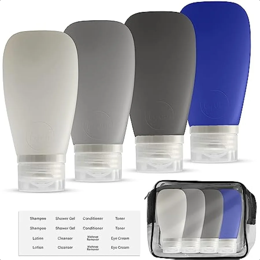 

Travel Bottles for Toiletries Siicone 3 oz Leakproof Refillable TSA Approved Shampoo and Conditioner Empty Travel Containers fo