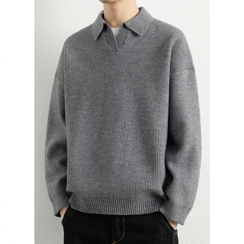 

Men's Knitted Sweater with Turn-Down Collar, British Business Style, High-End Feel, Suitable Autumn and Winter