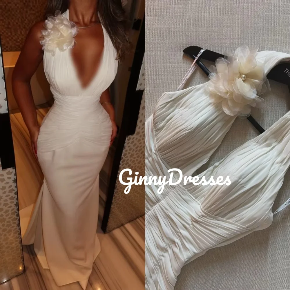 

Customize Dresses For Prom A-Line Deep V-Neck Floor-Length Ruffle Evening Dress Sleeveless Zipper Up Formal Occasion Dresses