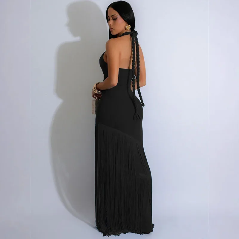 Sexy licou dos nu moulante robe Maxi femmes anniversaire soirée soirée bal évider gland célébrité formelle longues robes