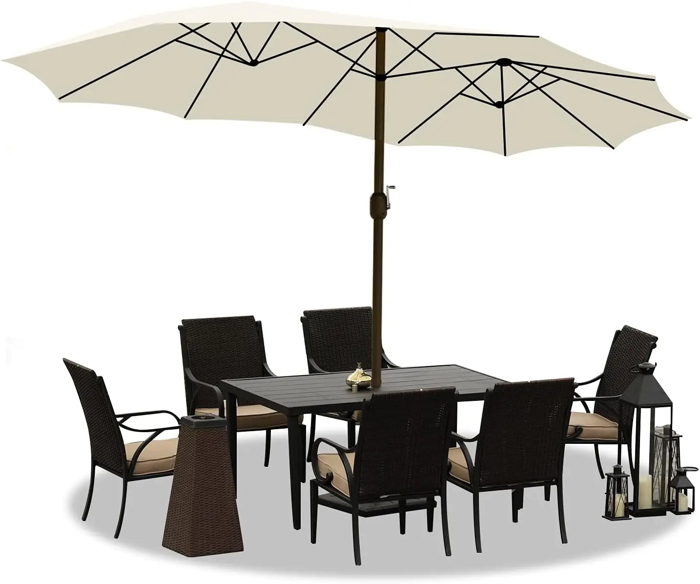 15 ft. Double Sided Patio Umbrella Dining Table Outdoor Market Umbrella with Base Stand - Beige Color