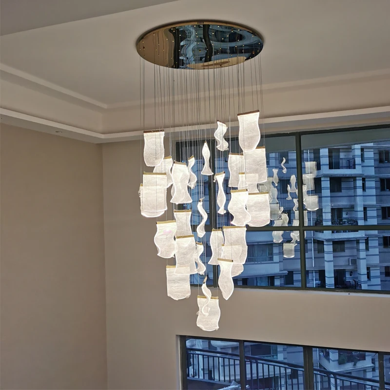 

Modern Art CChandelier Design Unique Shape Living Room Lamp Villa Special-Shaped High-Rise Building Long-Line Stair Chandelier