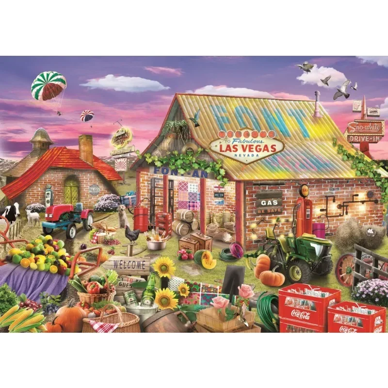 69*51cm Paper Jigsaw Puzzle 1000 Pieces Farm Landscape Painting Educational Entertainment  Adult Children Toys Christmas Gift