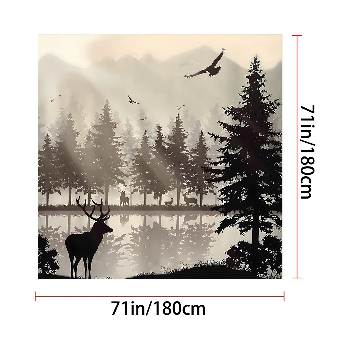 1PC Deer Forest Elk Shower Curtain with 12 Hooks,Bathroom Curtain Set Bath Curtain Bathroom Decor  ﻿